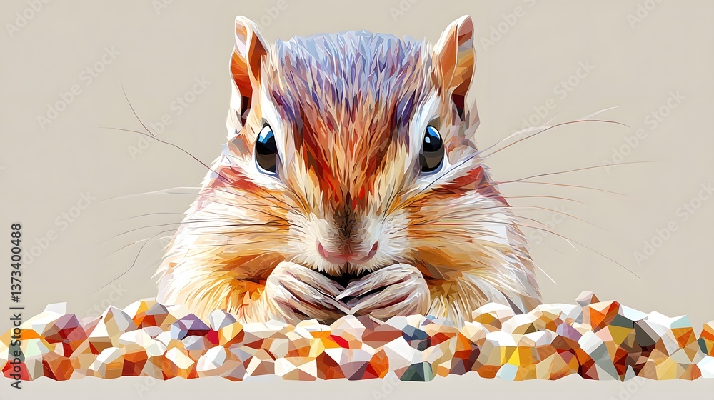 Aufkleber charming minimalist geometric portrait of a chipmunk's face displaying realistic features in an arti