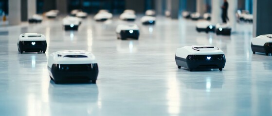Technologists creating AI powered autonomous delivery robots, high-tech logistics hub with real-time delivery data and AI-driven robot navigation systems, High-tech style