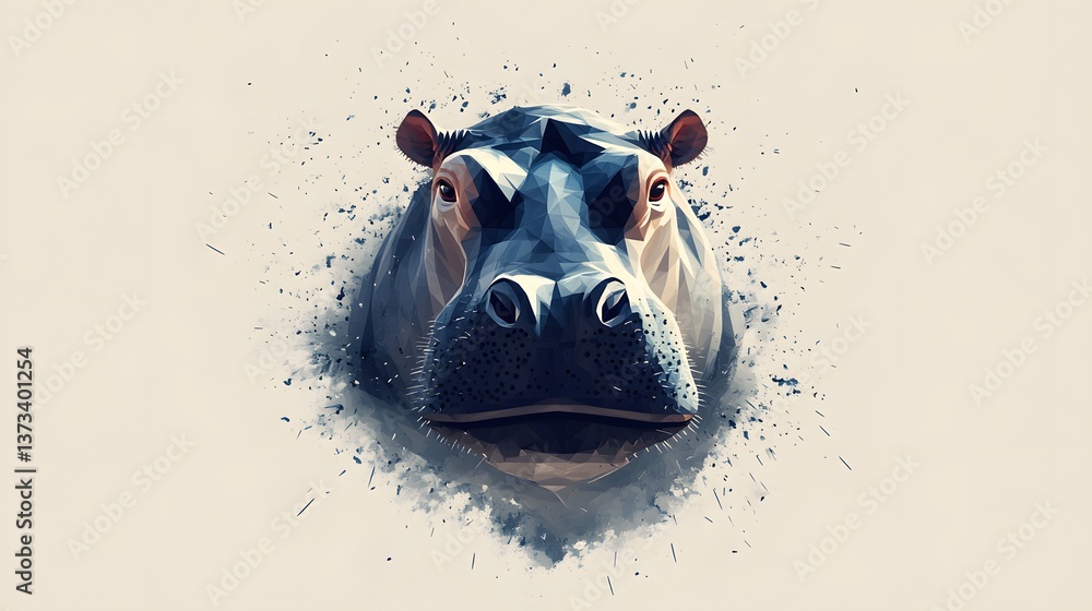 Poster minimalist geometric artistic representation of a cow's head featuring simplistic shapes and clean l