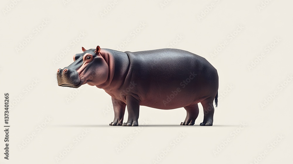 Poster realistic minimalist geometric side profile illustration of a hippopotamus with smooth lines and sim