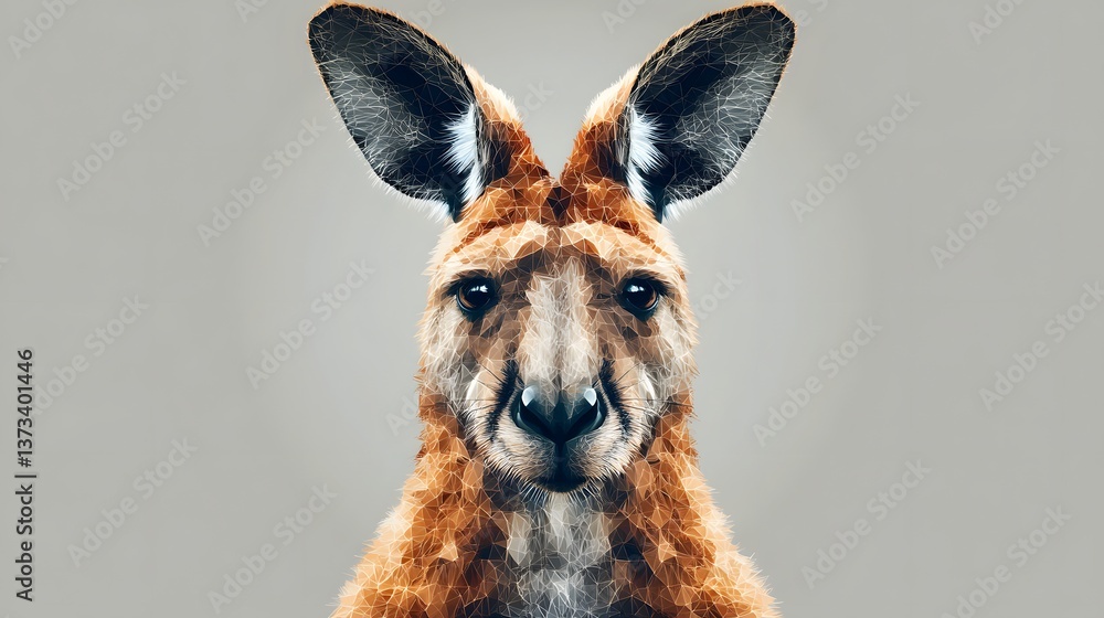 Poster realistic minimalist geometric artistic representation of a kangaroo with an unusually long nose in 