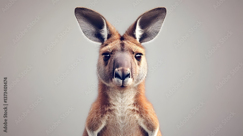 Poster minimalist geometric representation of a kangaroo's face from the front view with distinct lines and