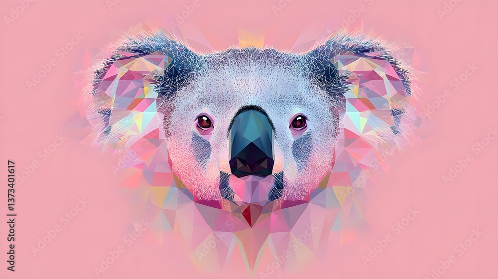 Poster imaginative minimalist geometric representation of a koala's face using unique shapes and styles fro