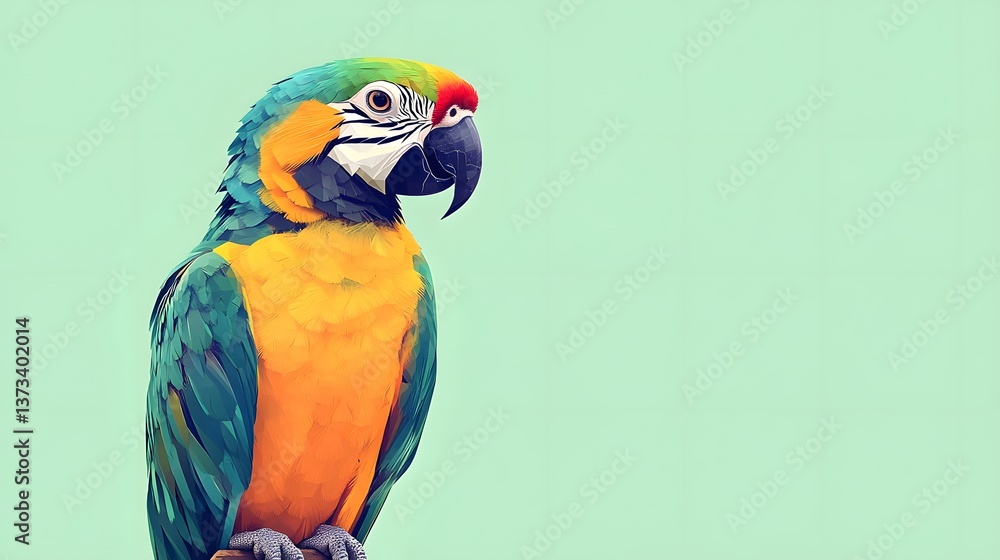 Poster striking minimalist geometric representation of a parrot in side profile view highlighting realistic