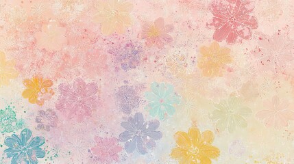 Obraz premium 57.A lively repeating design of colorful outlined flowers in varying sizes, paired with small dots and squiggles, creating a whimsical abstract texture on a soft pastel background.
