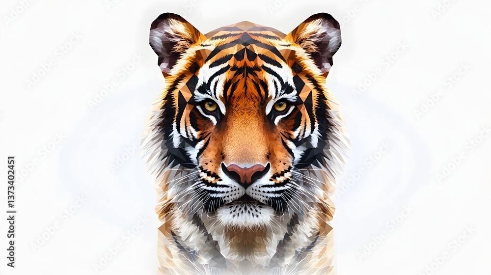 Aufkleber captivating minimalist geometric illustration of a tiger in a front view style emphasizing realistic