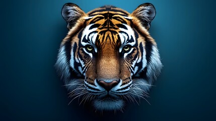 Fototapeta premium Fierce and majestic tiger's face illustrated in a minimalist geometric style with a realistic front view perspective