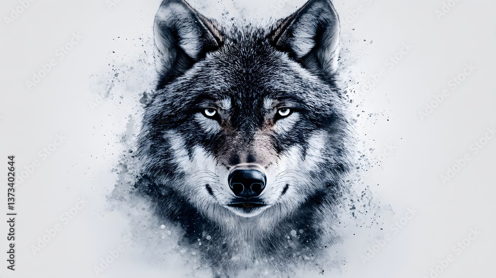 Aufkleber minimalist geometric wolf face on a white background showcasing realistic features with a unique art
