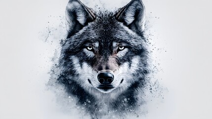 Minimalist geometric wolf face on a white background showcasing realistic features with a unique artistic expression style © Power Of Future