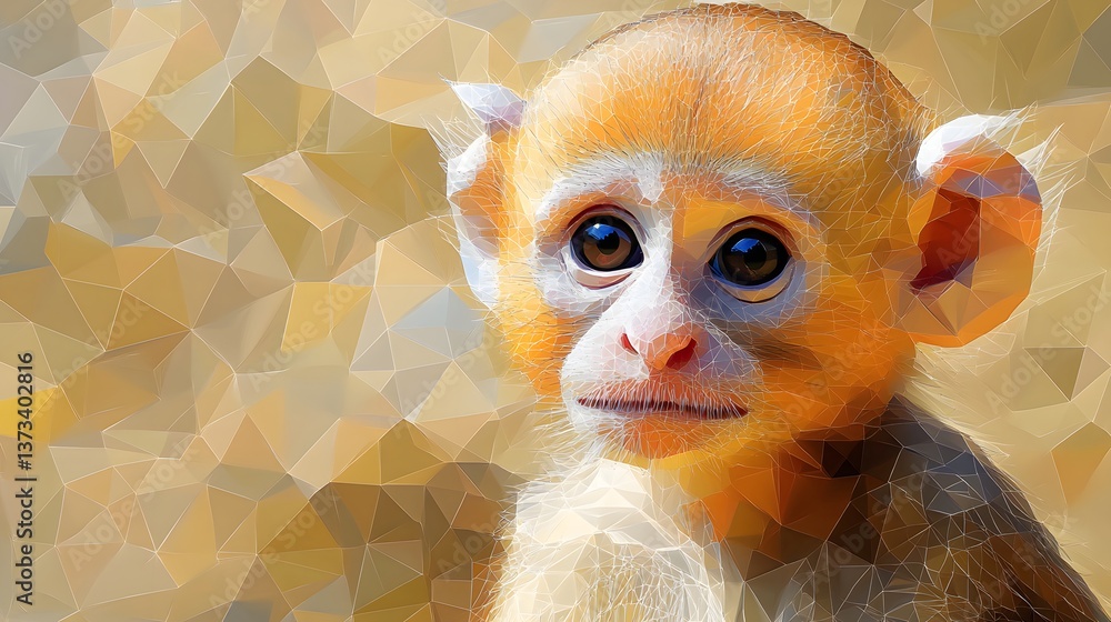 Poster abstract polygonal design of a monkey highlighting minimalist features and unique geometric shapes i