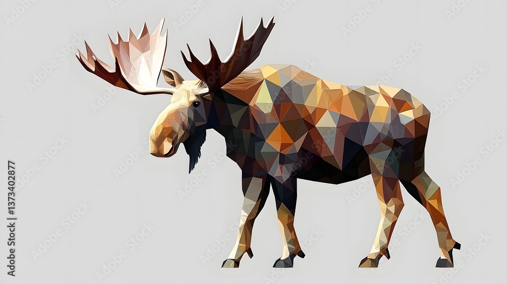Poster elegant moose depicted in a minimalist geometric style showcasing unique profile and artistic repres