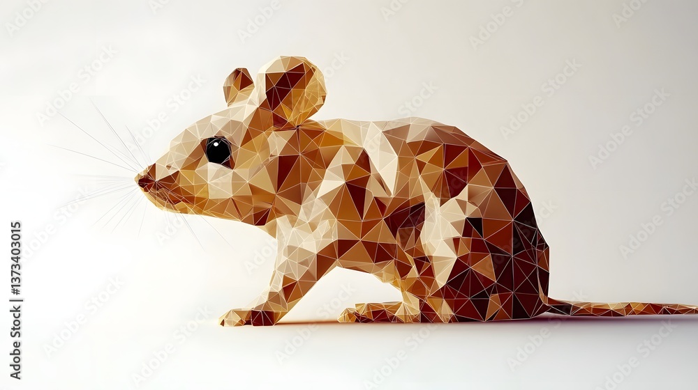 Poster geometric shapes forming a realistic representation of a mouse in a minimalist polygonal style empha