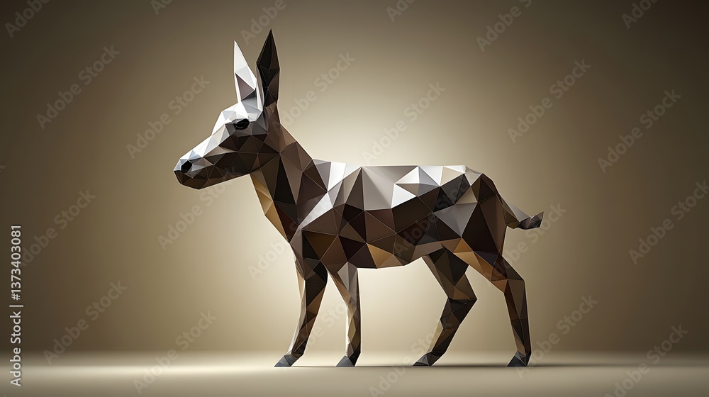 Poster geometric shapes forming a realistic representation of a deer in a minimalist polygonal style emphas