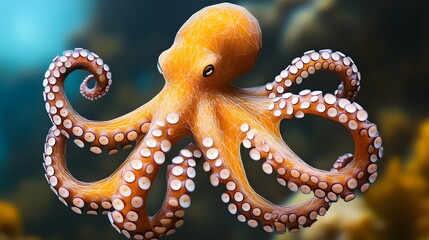 Obraz premium Elegant polygonal depiction of an octopus gracefully swimming in the ocean with a serene blue background