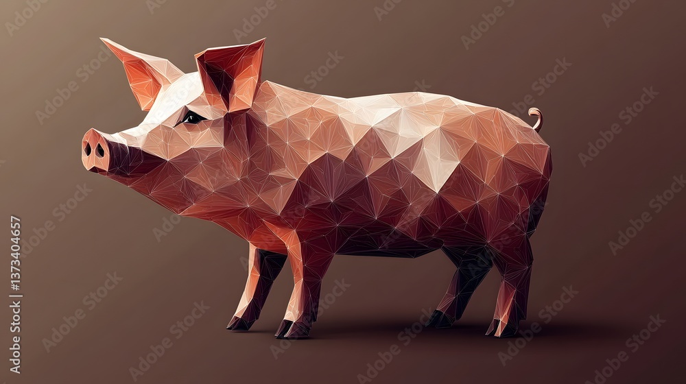 Aufkleber realistic polygonal minimalist representation of a pig in an abstract style featuring geometric shap