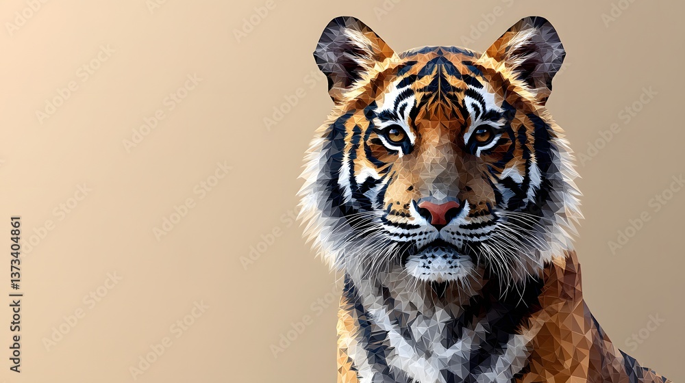 Poster captivating polygonal abstract minimalist tiger figure with bold geometric shapes and distinctive vi