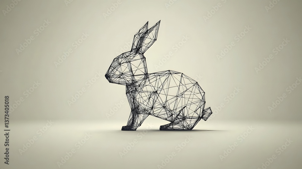 Poster minimalist illustration of a rabbit formed with straight lines creating a unique geometric represent
