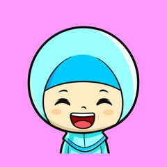 Cute Hijab Girl Smiling Cheerfully Cartoon Muslim Emote