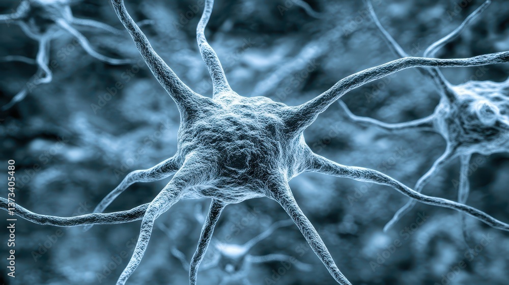 Poster intricate network of neurons, a microscopic exploration of neural cell structure and connections