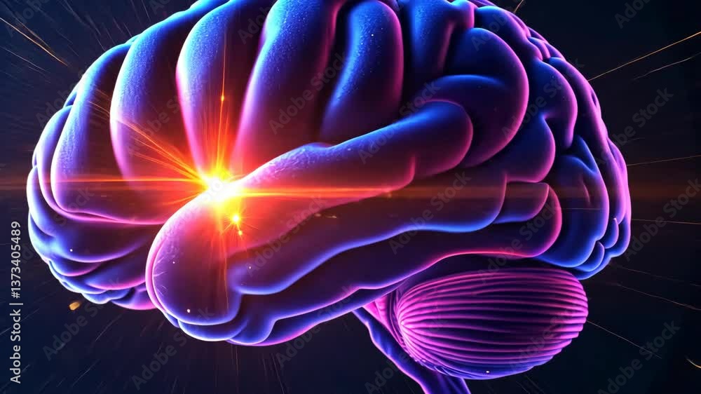 Poster vibrant neural connections: dynamic visualization of brain activity with sparks and glowing highligh