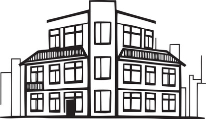 City landscape. Different buildings on street, outline cityscape hand sketch, flat houses. Hand drawn vector illustration