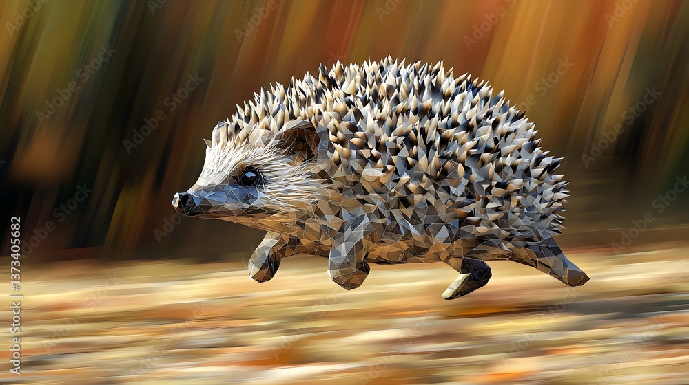 Poster charming hedgehog running swiftly through a beautiful field filled with wildflowers creating a joyfu
