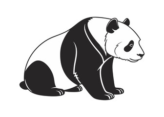 Panda black and white silhouette illustration isolated on a white background