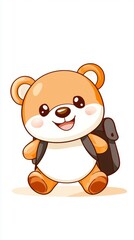 Naklejka premium Cute Bear with Backpack Ready for School