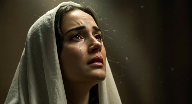 Mary Magdalene looking up to God in tears, Biblical character