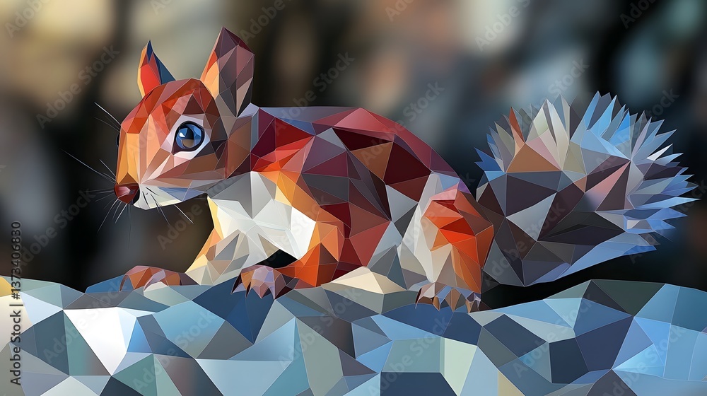 Poster minimalist geometric polygon illustration of a squirrel featuring a unique artistic design in a simp