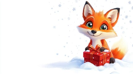 Obraz premium Charming Fox with Gift