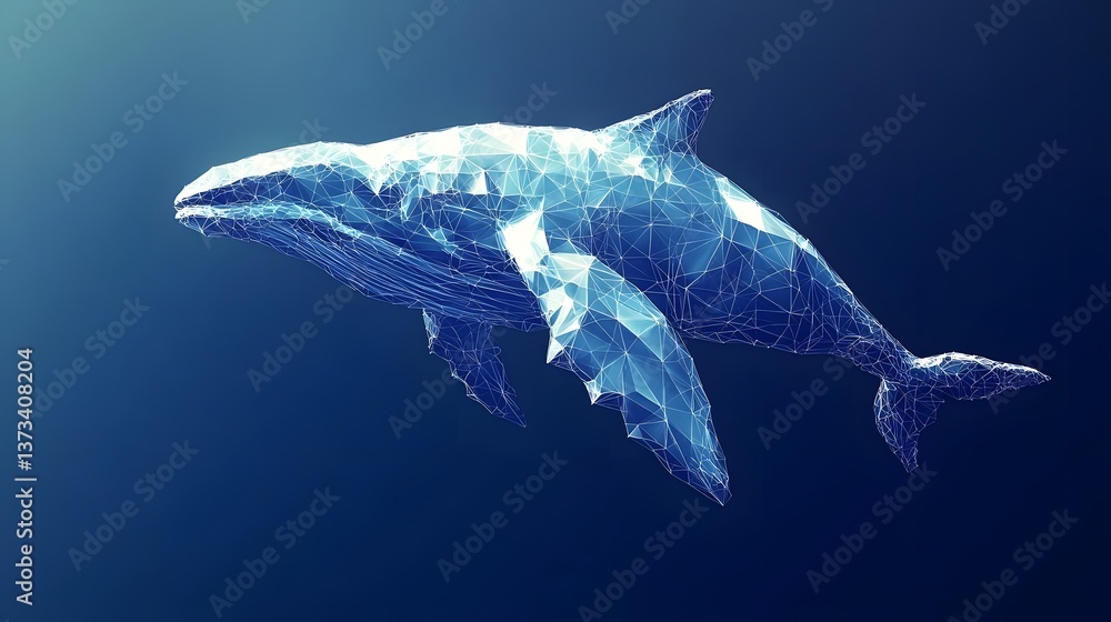 Poster captivating whale crafted in minimalist abstract polygon design with realistic touches highlighting 