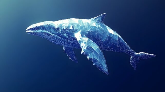 Captivating whale crafted in minimalist abstract polygon design with realistic touches highlighting oceanic beauty