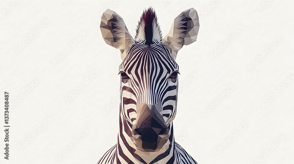 Poster realistic abstract polygon design featuring a minimalist representation of a zebra in a creative art