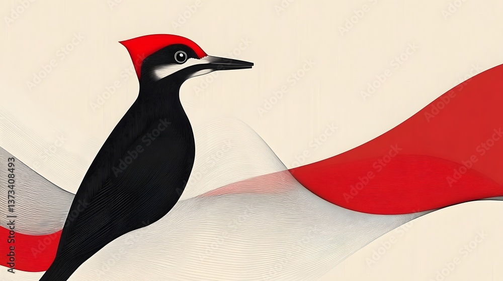 Poster abstract minimalist illustration of a bird using straight line techniques to showcase its unique for