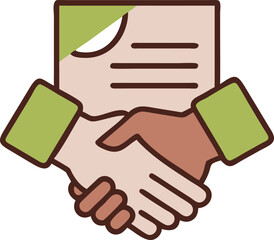 Two hands shaking with a contract document icon