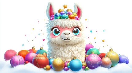 Obraz premium Cute Alpaca with Colorful Ornaments