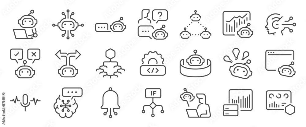 Poster ai agent icon set. it includes ai, robot, nlp, automatic, and more icons. editable vector stroke.