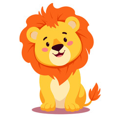 Fototapeta premium Cartoon lion cub with fluffy mane smiling on transparent background
