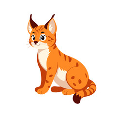 Fototapeta premium Cartoon lynx sitting with ears upright on transparent background