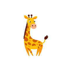 Fototapeta premium Cartoon giraffe sitting and smiling on transparent background