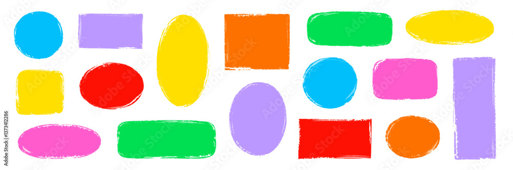 Wall mural brush frame rough rectangle box shape set. text box frame rough grunge square, oval paint shape elem