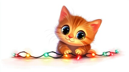 Obraz premium Cute Cat with Colorful Lights