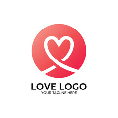 Simple, modern love logo design.  A vibrant red circle encloses an intertwined white heart shape.  Ideal for a brand focused on relationships, compassion, or feelings of care