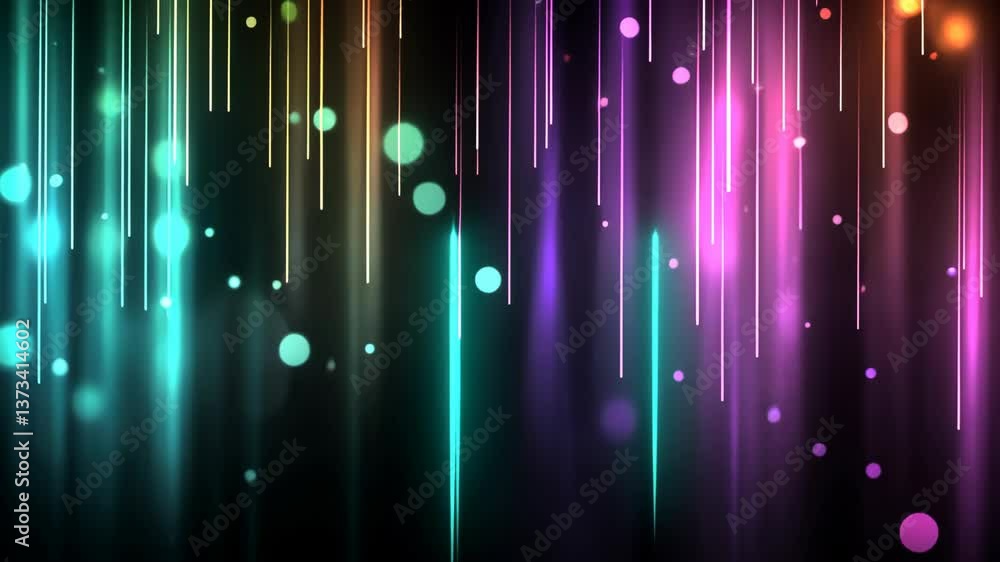 Poster vibrant neon light trails and pulsing circles in dynamic motion sequence