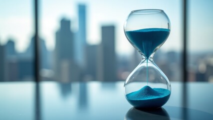 Hourglass With Blue Sand-New York Skyline