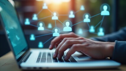 Laptop User Connected To Social Network