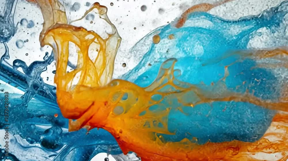 Poster dynamic fluid collision: captivating artwork showcases the mesmerizing interaction of contrasting co