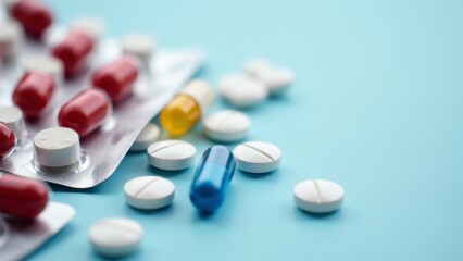 Assorted Pills And Capsules On Blue