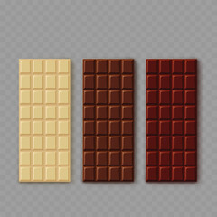 Chocolate Bars Variety - White, Milk, and Dark - Vector
